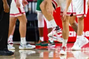 Nebraska Cornhusker guard Sam Hoiberg (1) has a shoe tear apart against the Florida A