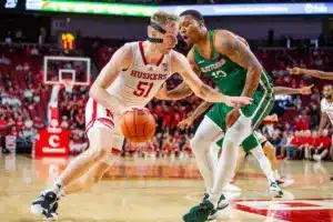 Nebraska Cornhusker forward Rienk Mast (51) dribbles the ball against Florida A