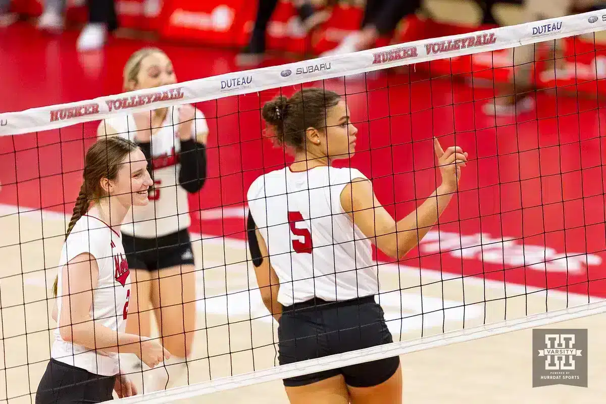 JP231112_VB_NU_v_IL_1245_WM.jpg Nebraska Cornhusker Bekka Allick (5) shakes her finger after scoring a point against the Illinois Fighting Illini in the first set during the volleyball match on Sunday, November 12, 2023, in Lincoln, Nebraska. Photo by John S. Peterson.