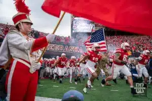 The Nebraska Cornhuskers take the field during a game between the Maryland Terrapins and the Nebraska Cornhuskers in Lincoln, NE on Saturday November 11th, 2023. . Photo by Eric Francis