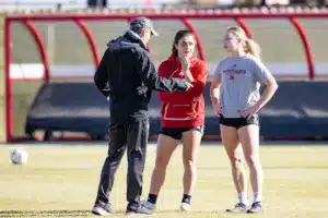 Nebraska Cornhuskers prepare for their match tomorrow in Lincoln against South Dakota State in the first round of NCAA soccer championships on Thursday, November 9, 2023, in Lincoln, Nebraska. Photo by John S. Peterson.