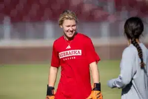 Nebraska Cornhuskers prepare for their match tomorrow in Lincoln against South Dakota State in the first round of NCAA soccer championships on Thursday, November 9, 2023, in Lincoln, Nebraska. Photo by John S. Peterson.