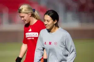 Nebraska Cornhuskers prepare for their match tomorrow in Lincoln against South Dakota State in the first round of NCAA soccer championships on Thursday, November 9, 2023, in Lincoln, Nebraska. Photo by John S. Peterson.