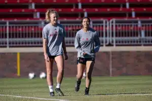 Nebraska Cornhuskers prepare for their match tomorrow in Lincoln against South Dakota State in the first round of NCAA soccer championships on Thursday, November 9, 2023, in Lincoln, Nebraska. Photo by John S. Peterson.