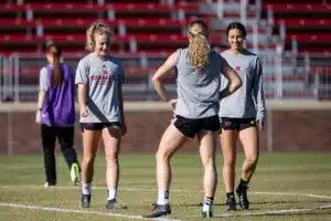 Nebraska Cornhuskers prepare for their match tomorrow in Lincoln against South Dakota State in the first round of NCAA soccer championships on Thursday, November 9, 2023, in Lincoln, Nebraska. Photo by John S. Peterson.