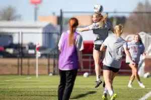 Nebraska Cornhuskers prepare for their match tomorrow in Lincoln against South Dakota State in the first round of NCAA soccer championships on Thursday, November 9, 2023, in Lincoln, Nebraska. Photo by John S. Peterson.