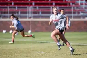 Nebraska Cornhuskers prepare for their match tomorrow in Lincoln against South Dakota State in the first round of NCAA soccer championships on Thursday, November 9, 2023, in Lincoln, Nebraska. Photo by John S. Peterson.
