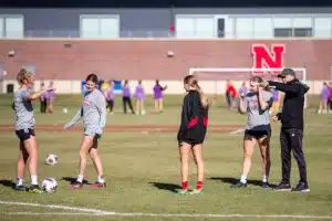 Nebraska Cornhuskers prepare for their match tomorrow in Lincoln against South Dakota State in the first round of NCAA soccer championships on Thursday, November 9, 2023, in Lincoln, Nebraska. Photo by John S. Peterson.