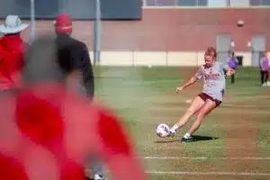 Nebraska Cornhuskers prepare for their match tomorrow in Lincoln against South Dakota State in the first round of NCAA soccer championships on Thursday, November 9, 2023, in Lincoln, Nebraska. Photo by John S. Peterson.