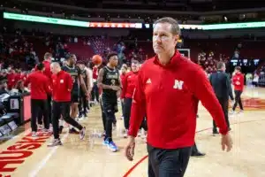 Nebraska Cornhuskers head coach Fred Hoiberg walks off the court after the win against the Lindenwood Lions during a college basketball game on Monday, November 6, 2023, in Lincoln, Nebraska. Photo by John S. Peterson.