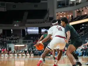 ...during a game against Stetson at Baxter Arena in Omaha, NE December 17th 2023. Photo by Brandon Tiedemann