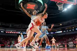 during a game against against the Southern Lady Jaguars at Pinnacle Bank Arena in Lincoln, NE December 17th 2023. Photo by Eric Francis