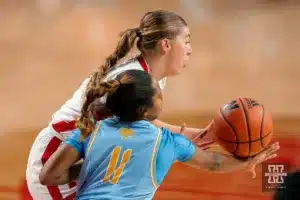 during a game against against the Southern Lady Jaguars at Pinnacle Bank Arena in Lincoln, NE December 17th 2023. Photo by Eric Francis