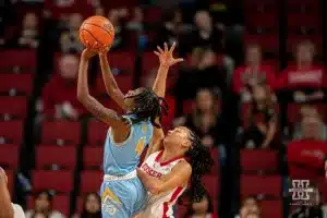 during a game against against the Southern Lady Jaguars at Pinnacle Bank Arena in Lincoln, NE December 17th 2023. Photo by Eric Francis