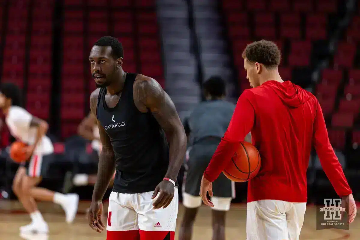 JP20240123_MBB_NU_OS_0174_WM.jpg Nebraska Cornhusker forward Juwan Gary (4) warms up before taking on Ohio State Buckeyes during a college basketball game on Tuesday, January 23, 2024, in Lincoln, Nebraska. Photo by John S. Peterson.