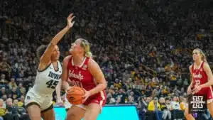 ...during a game between Nebraska women's basketball and Iowa in Iowa City, IA. Photo by Brandon Tiedemann