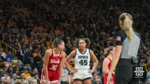 ...during a game between Nebraska women's basketball and Iowa in Iowa City, IA. Photo by Brandon Tiedemann