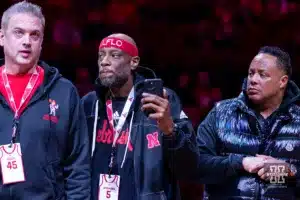Former Nebraska basketball player larry Florence recognized on Alumni Night  during a college basketball game against the Northwestern Wildcats on Saturday, January 20, 2024, in Lincoln, Nebraska. Photo by John S. Peterson.