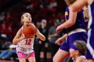 Nebraska Lazers played on a game during halftime during a college basketball game against the Illinois Fighting Illini on Thursday, January 11, 2024, in Lincoln, Nebraska. Photo by John S. Peterson.