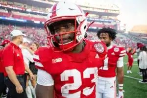 Nebraska Cornhuskers Anthony Grant (23) walks off the field after the game against Louisiana Tech in Lincoln, Nebraska, Saturday, September 23, 2023. Photo by John Peterson.