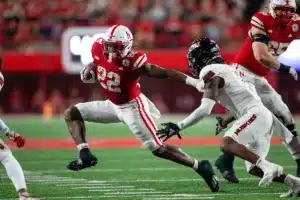 Nebraska Cornhuskers Maurice Mazzccua (33) runs with the ball against the NIU Huskies in the fourth quarter during a college football game in Lincoln, Nebraska, Friday, September 15, 2023. Photo by John Peterson.