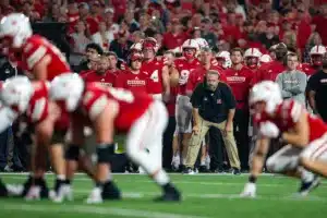 Nebraska Cornhuskers head coach Matt Rhule watches a play against the NIU Huskies in the third quarter during a college football game in Lincoln, Nebraska, Friday, September 15, 2023. Photo by John Peterson.