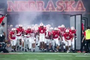 Nebraska Cornhuskers take the field before the game against the NIU Huskies in Lincoln, Nebraska, Friday, September 15, 2023. Photo by John Peterson.