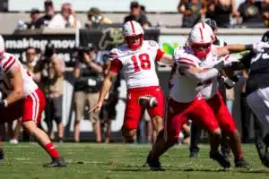 Brian Buschini (18) of the Nebraska Cornhuskers punts the ball against the Colorado Buffaloes in the second quarter during a college football game in Boulder, Colorado, Friday, September 9, 2023. Photo by John Peterson.