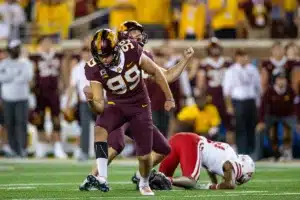 … during a college football game in Minneapolis, Minnesota, Thursday, August 31, 2023. Photo by John Peterson.