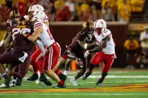 … during a college football game in Minneapolis, Minnesota, Thursday, August 31, 2023. Photo by John Peterson.
