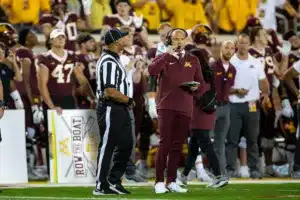 … during a college football game in Minneapolis, Minnesota, Thursday, August 31, 2023. Photo by John Peterson.