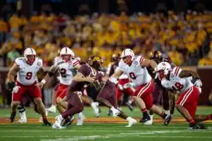 … during a college football game in Minneapolis, Minnesota, Thursday, August 31, 2023. Photo by John Peterson.