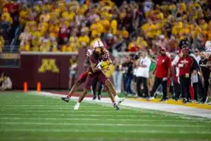 … during a college football game in Minneapolis, Minnesota, Thursday, August 31, 2023. Photo by John Peterson.
