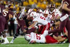 … during a college football game in Minneapolis, Minnesota, Thursday, August 31, 2023. Photo by John Peterson.