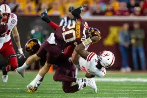 … during a college football game in Minneapolis, Minnesota, Thursday, August 31, 2023. Photo by John Peterson.
