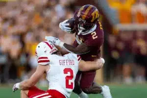 … during a college football game in Minneapolis, Minnesota, Thursday, August 31, 2023. Photo by John Peterson.