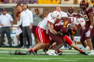… during a college football game in Minneapolis, Minnesota, Thursday, August 31, 2023. Photo by John Peterson.