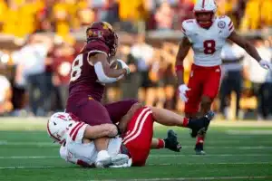 … during a college football game in Minneapolis, Minnesota, Thursday, August 31, 2023. Photo by John Peterson.