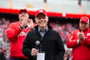 Frank Solich being honored at halftime during the spring football game Saturday, April 22, 2023, Lincoln, Neb. Photo by John S. Peterson.