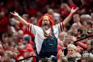 Nebraska Cornhuskers fans react during a game against the Indiana Hoosiers at the Pinnacle Bank Arena in Lincoln, NE January 7rth 2024. Photo by Eric Francis