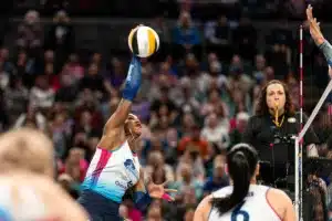 during a game against against the Orlando Valkyries at CHI Health Arena in Omaha, NE February 18th 2024. Photo by Eric Francis