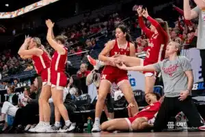 Nebraska Cornhuskers reacts to a play during a game against against the Michigan State Spartans at the Target Center in Minneapolis, MN March 8th 2024. Photo by Eric Francis