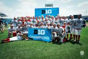 ...during the Big Ten Baseball Championship between Nebraska and Penn State on May 26th, 2024 in Omaha, NE. Photo by Mike Sautter.