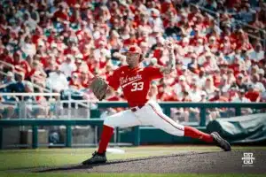 ...during the Big Ten Baseball Championship between Nebraska and Penn State on May 26th, 2024 in Omaha, NE. Photo by Mike Sautter.