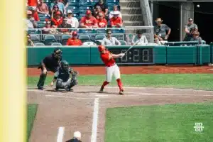 ...during the Big Ten Baseball Championship between Nebraska and Penn State on May 26th, 2024 in Omaha, NE. Photo by Mike Sautter.