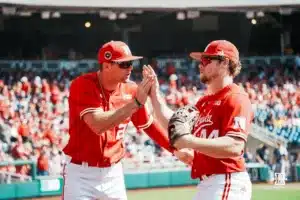 ...during the Big Ten Baseball Championship between Nebraska and Penn State on May 26th, 2024 in Omaha, NE. Photo by Mike Sautter.