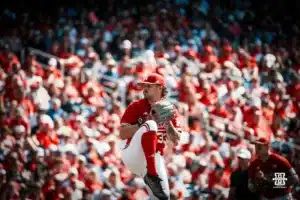 ...during the Big Ten Baseball Championship between Nebraska and Penn State on May 26th, 2024 in Omaha, NE. Photo by Mike Sautter.
