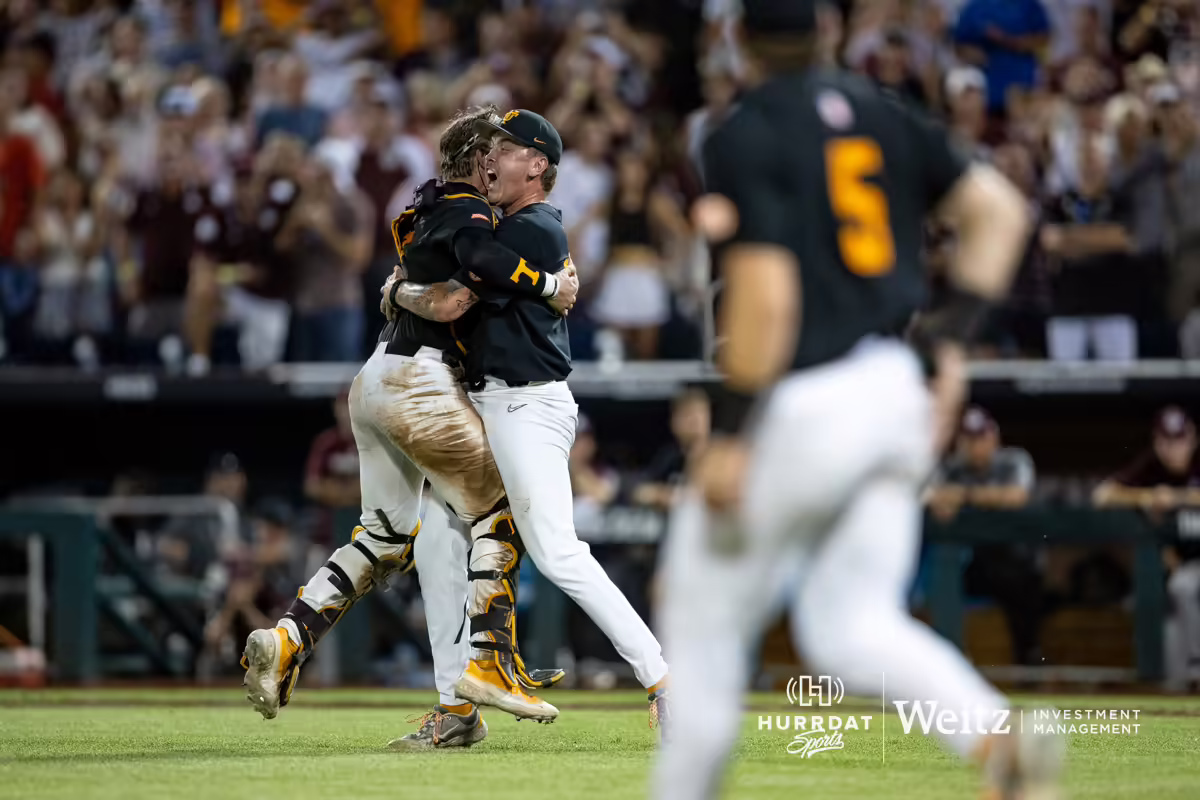 College World Series action from the final baseball game between Tennessee v Texas A&M for the National Championship on Monday, June 24, 2024, in Omaha, Neb. Photo by John S. Peterson.