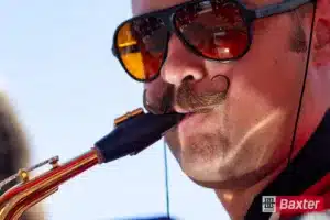 Member of the Cornhusker Marching Band entertaining the fans waiting for the Huskers to arrive before taking on UTEP during the college football game Saturday, August 31, 2024, in Lincoln, Nebraska. Photo John S. Peterson.
