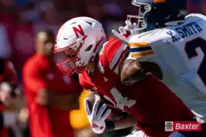 Nebraska Cornhuskers tight end Thomas Fidone II (24) runs with the ball during a game against the UTEP Miners Saturday, August 31 in Memorial Stadium in Lincoln, Nebraska. Photo by Eric Francis